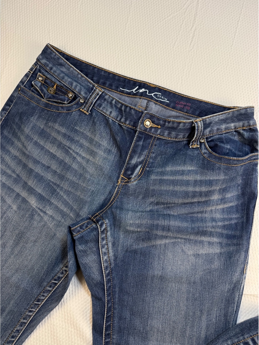 INC Denim Women’s 16 Curvy Bootcut Jeans Blue Stretch Rhinestone Y2K Western